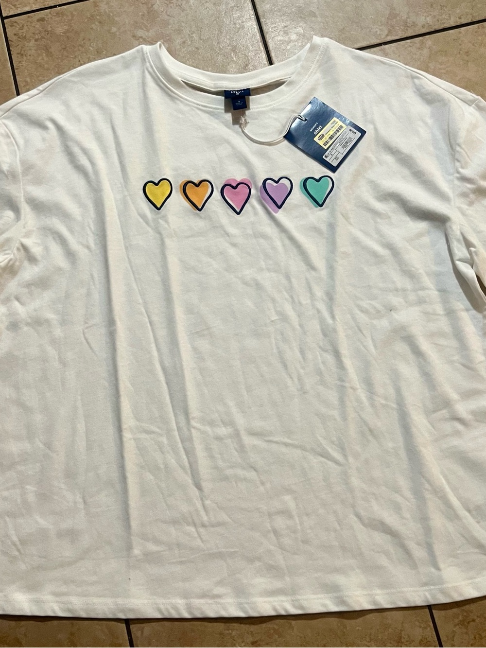 Roller Rabbit White Tee with Yellow, Orange, Pink, Purple & Teal Hearts
